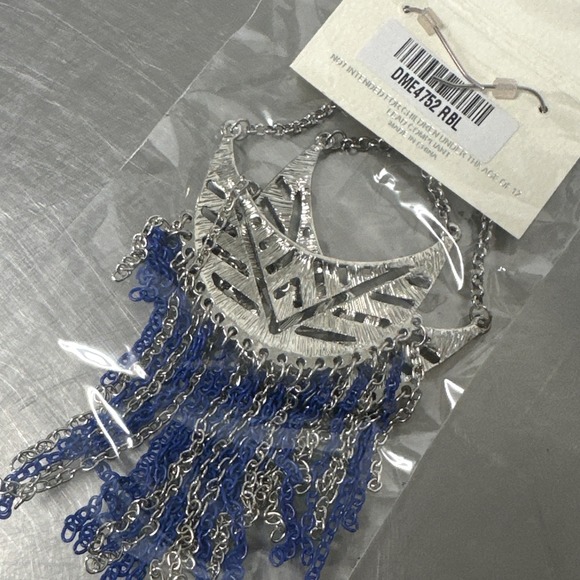 Mia Collection Silver Blue Fringe Dangle Earrings Fashion Jewelry Crescent Moon - Picture 3 of 5